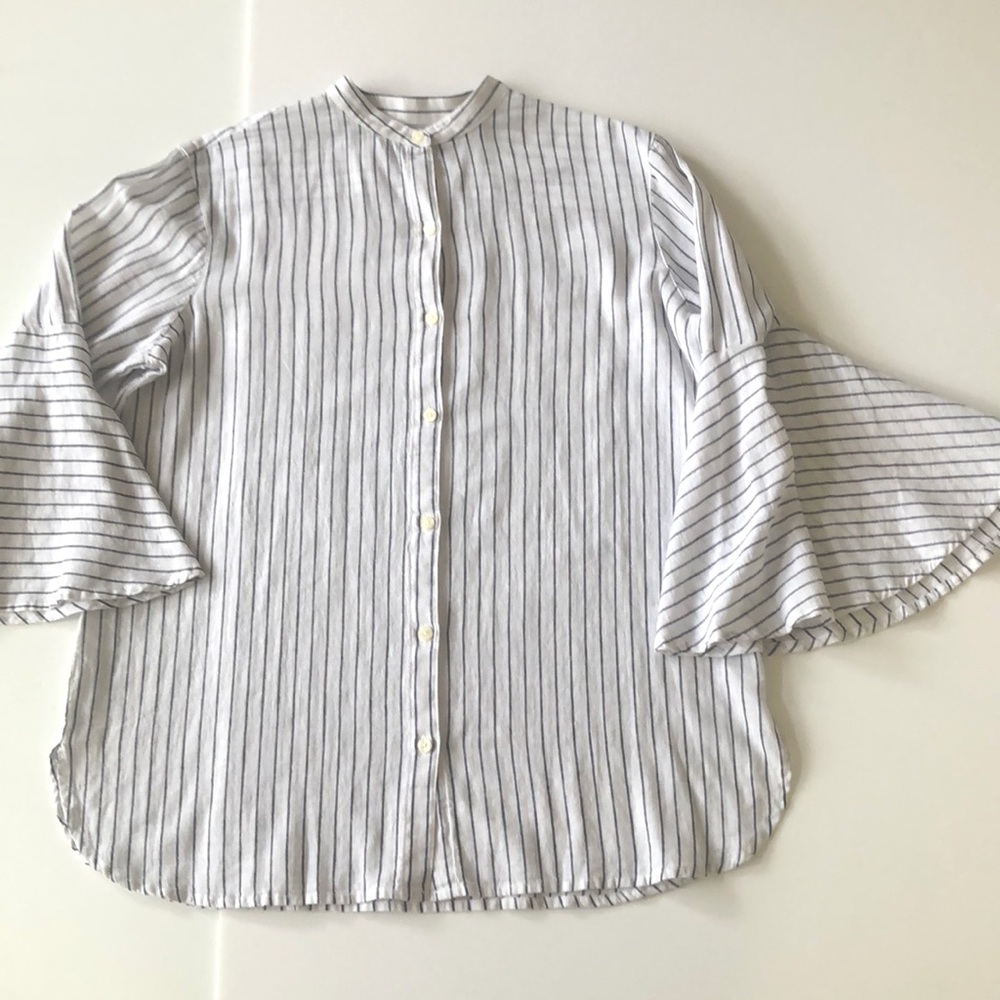 Striped Button down bell sleeve top